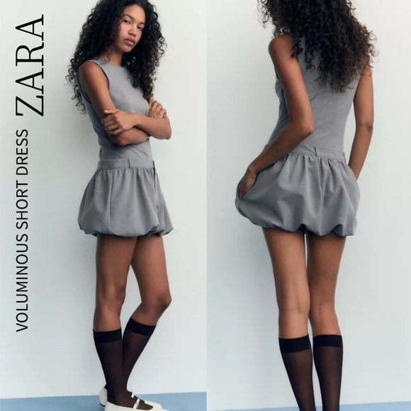 Zara Gray Pleated Sheath Mini Dress - Picture 2 of 5